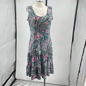 Ivy Lane floral paisley sleeveless‎ midi dress green white pink size M